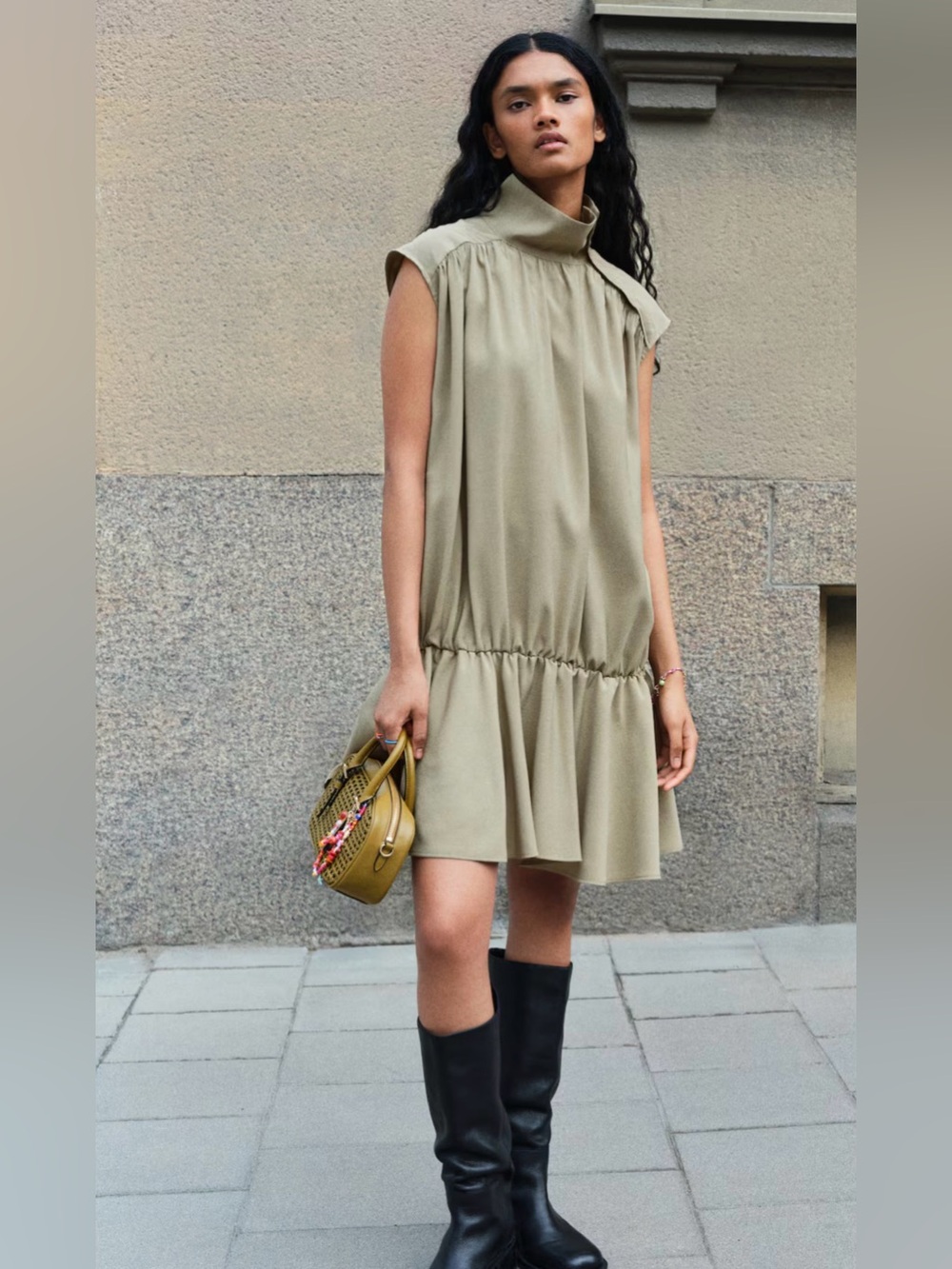 NWOT high Collar Gathered Mini Dress Tunic medium